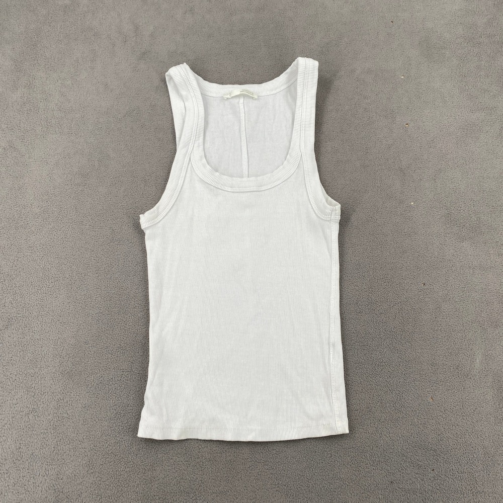 Zara White Ribbed Tank Top Small Scoop Neck Sleeveless Basic Layering Tee